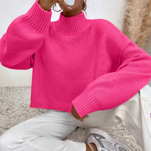 Frenchy Mock Neck Drop Shoulder Sweater